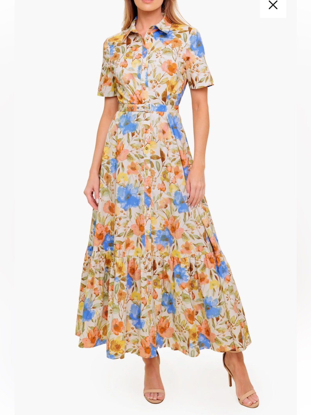 Flying Tomato $158 Belted Cotton Maxi Floral Shirtdress